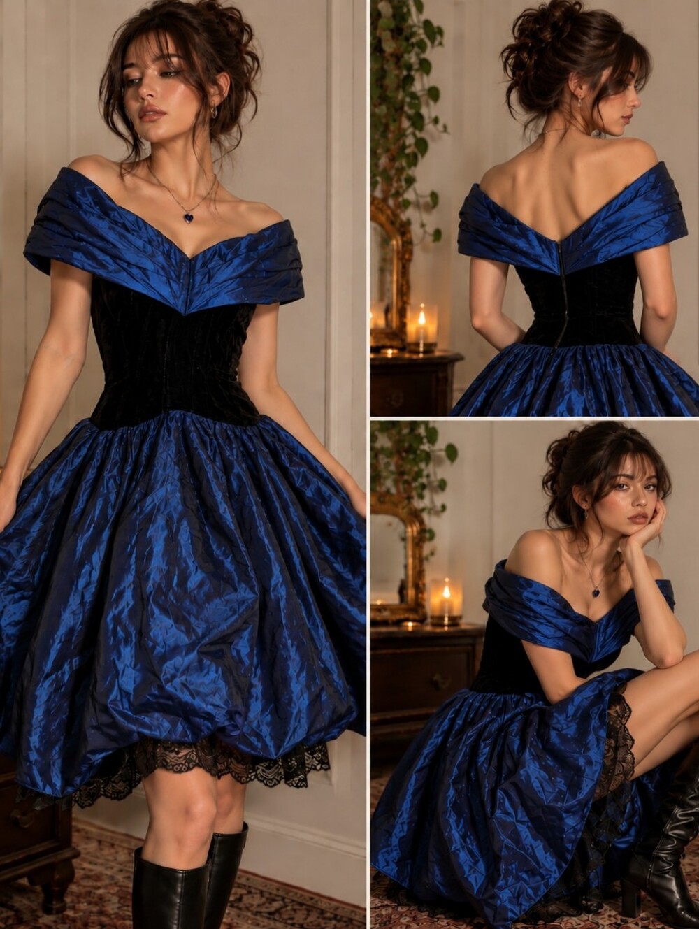 Gunne Sax Jessica McClintock Velvet Goth Prom Dress Blue Black Size 3/4 XS